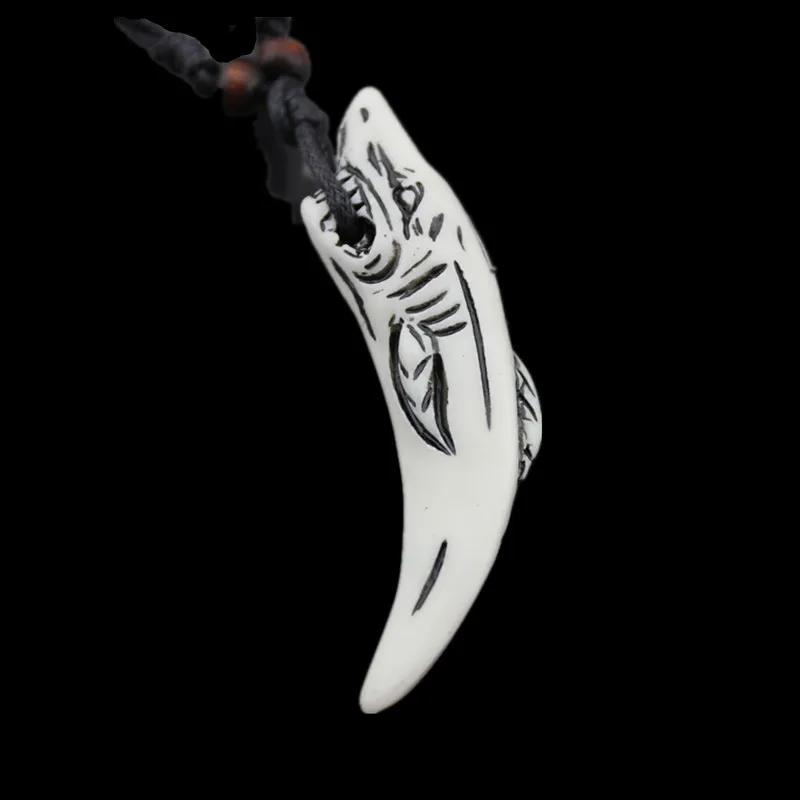 White Крутая Мужская Женская серфинга имитация кости яка резная Смола белый зуб акулы кулон колье ожерелье подарок на удачу MN143 - Окраска металла: White