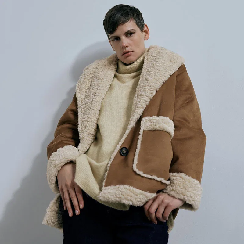 

ZA 2021 new women's fur one lambswool double-sided fleece coat tide 03046331704