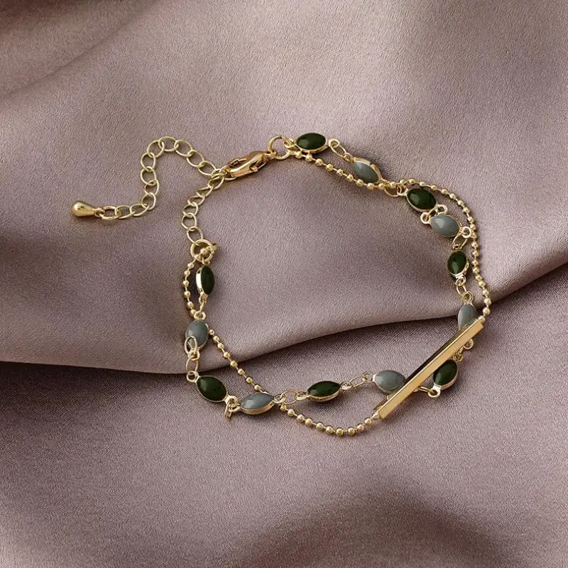 

XIAOBOACC 18K Gold Plated Bracelet for Women Double French Retro Bracelet Ins Luxury Temperament Party Wedding Jewelry