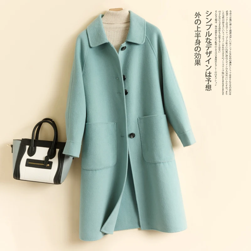 Женское длинное кашемировое пальто Элегантное Длинное Свободное из 100% чистой