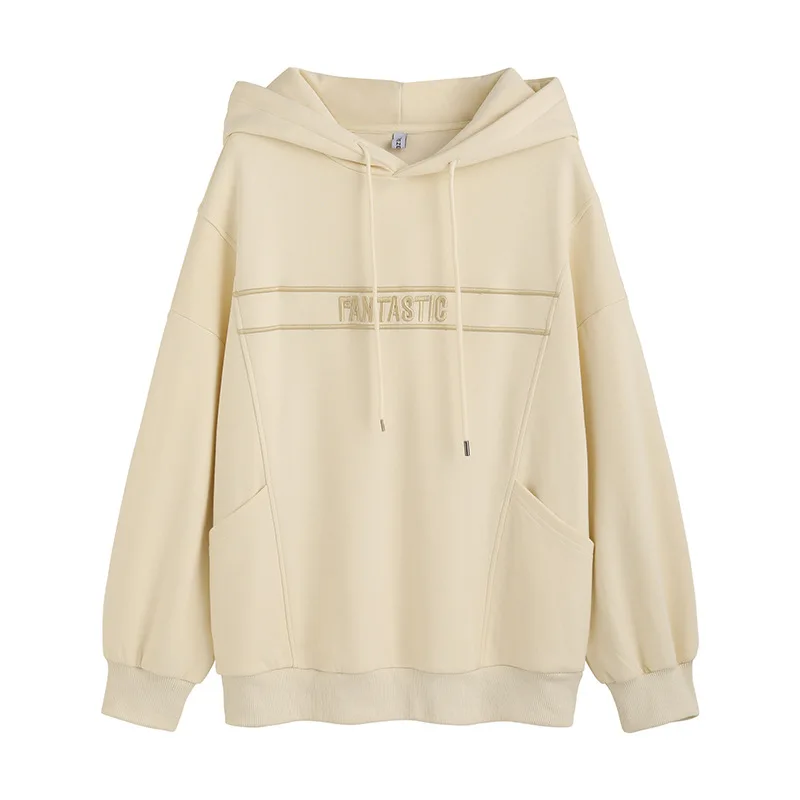 

Fleece Sweater Letter Embroidery Jacket Spring, Autumn and Winter New Women's Pure Cotton Loose Hooded Ladies Korean Version