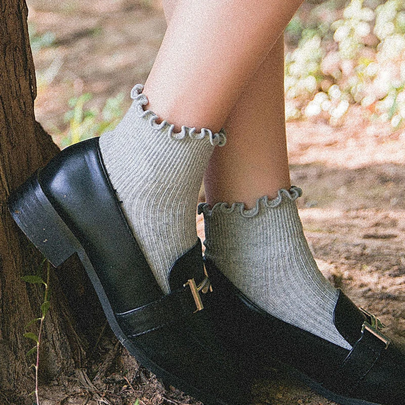 Harajuku Style 2020 New Arrival Women's Short Socks Colleage Breathable Pure Cotton Solid Crew | Женская одежда