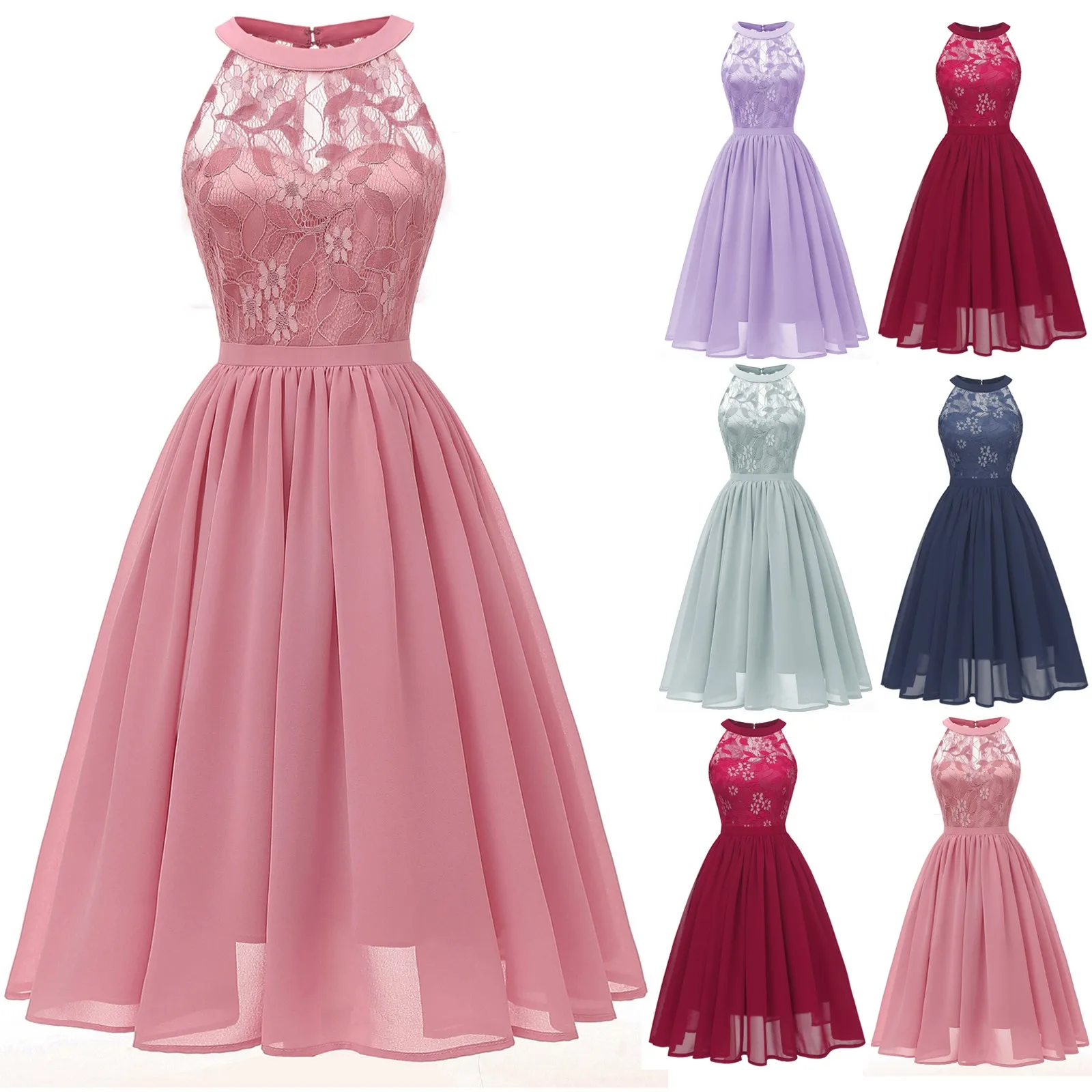 Dresses For Women Vintage Princess Floral Lace Cocktail Neckline Party Aline Swing Dress Elegant Clothes Plus Size |