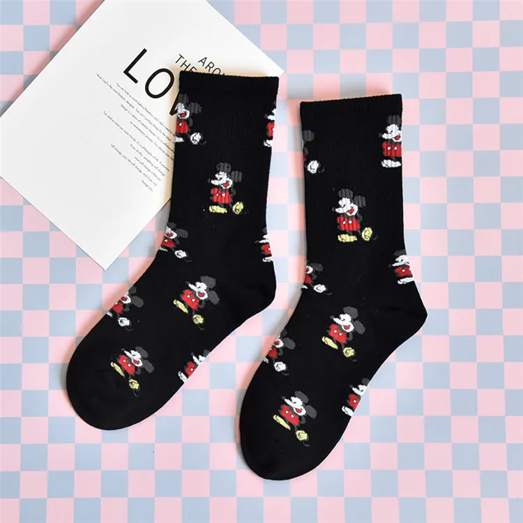 07 Милые Носки с рисунком Микки, Минни, утки, рыбы; хлопковые спортивные носки для девочек; сезон весна-осень; женские японские носки до лодыжки; носки в белую полоску - Цвет: 07