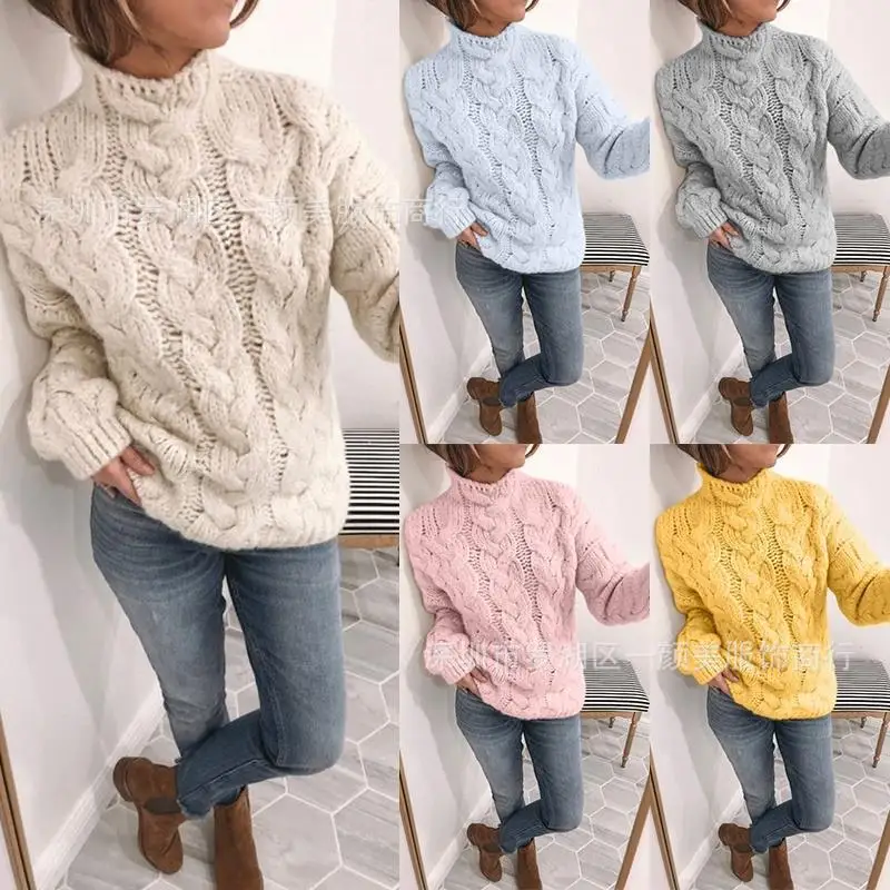 

Autumn Winter New Solid Long Sleeve Loose Sweater Women Knitwear Office Lady Casual Womens Clothing Donsignet