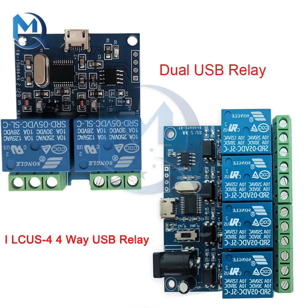 

5V Dual /4 Channel USB Relay Module Intelligent Control Relay Switch Module Onboard CH340 USB Control Chip