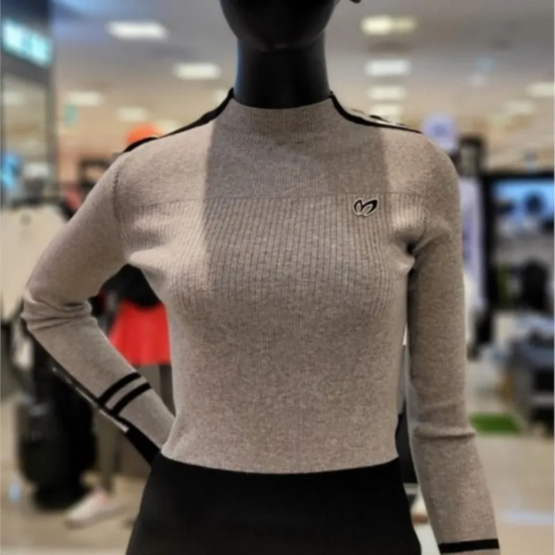 Autumn and winter new golf clothing ladies long-sleeved knit sweater Slim stretch sweater all-match color contrast top