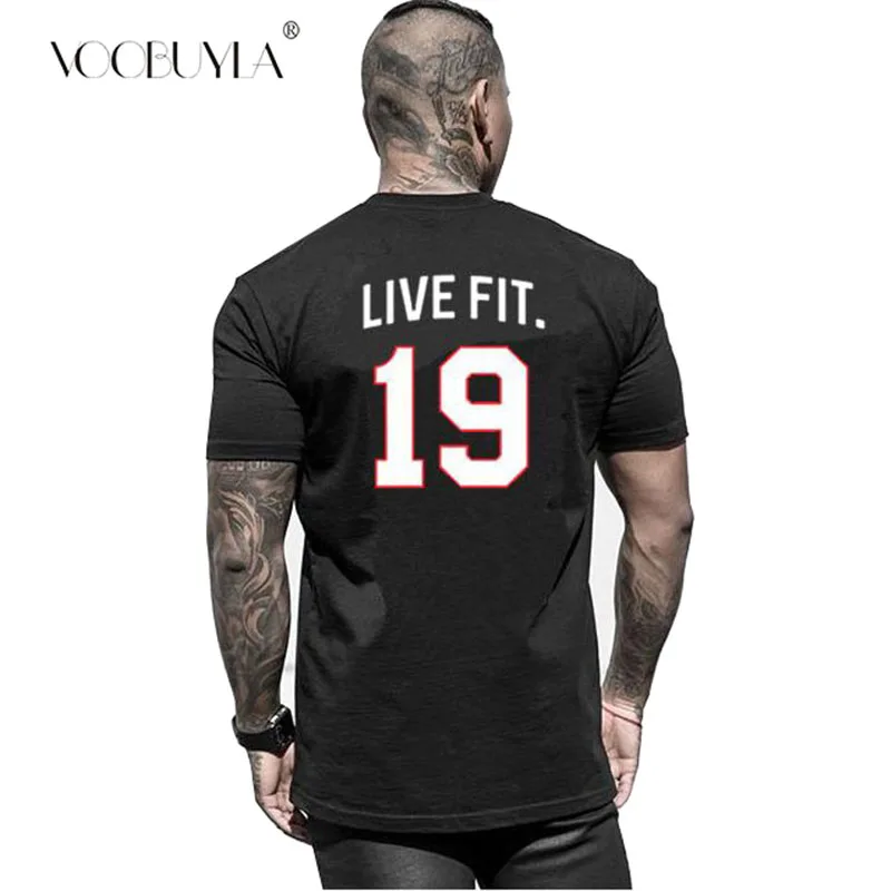 Мужская хлопковая футболка с коротким рукавом буквенным принтом|Беговые