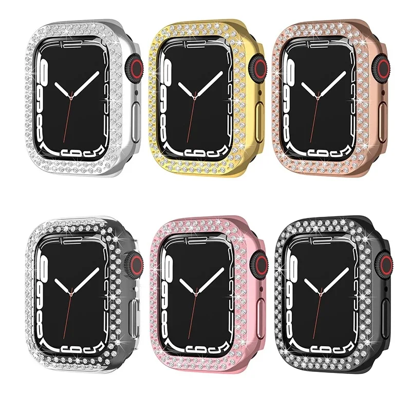 Алмазный чехол для Apple Watch 7 41 мм 45 мм 44 мм 40 мм 42 мм 38 мм аксессуары Bling Bumper Protector Cover iWatch series 3 4 5 6 se on.