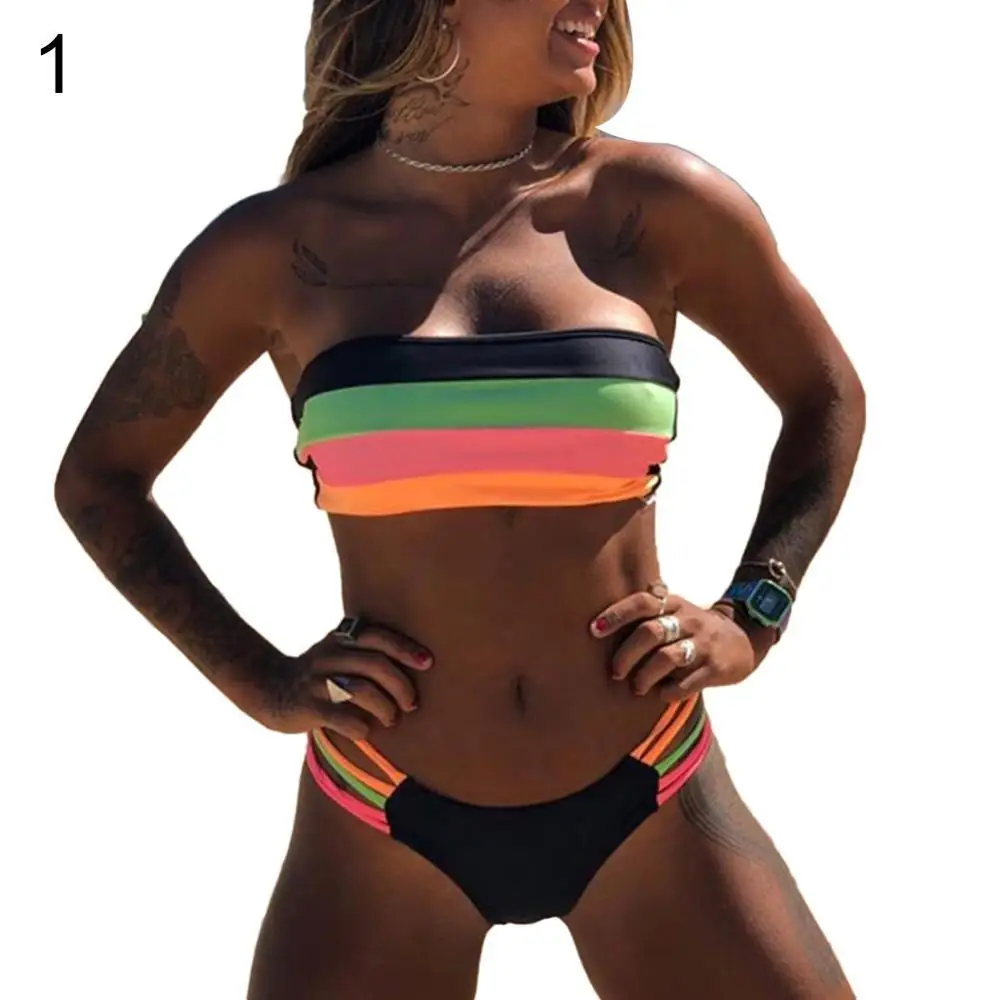 Новинка 50% женский купальник-бикини в полоску без бретелек | Женская одежда
