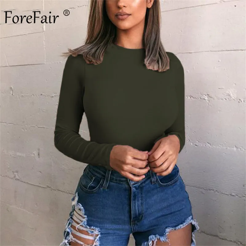 Forefair, сексуальный облегающий однотонный боди с длинным рукавом, женский боди, топ, Осень-зима, женский, элегантный, с круглым вырезом, тонкий, белый, черный, боди - Цвет: Green Bodysuit