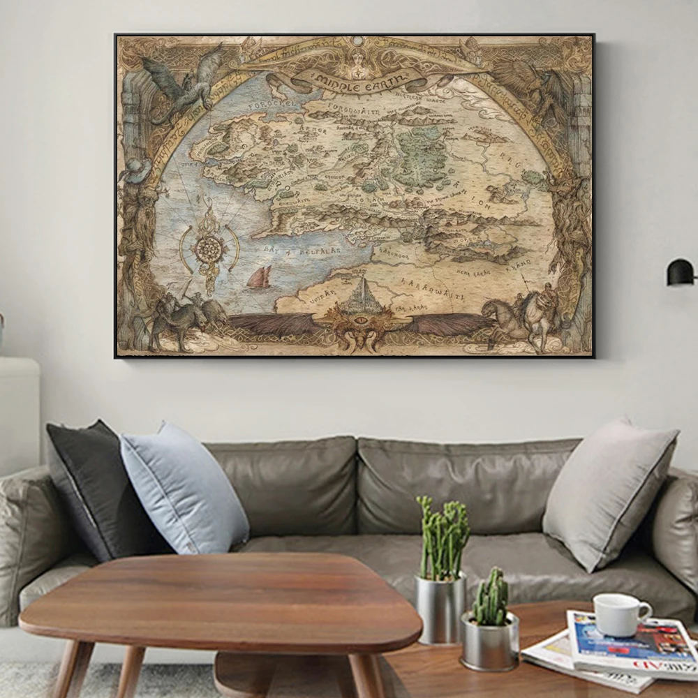 

Retro Middle-Earth Treasure Map Modern Print Canvas Painting Movie Poster and Prints Lord Of Rings Wall Art Home Decor Pictures