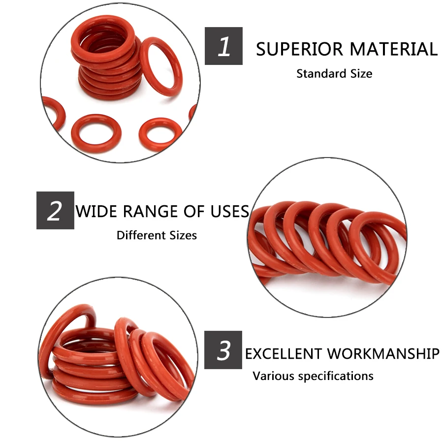 20pcs VMQ O Ring Seal Gasket Thickness CS 3mm For OD 10~70mm Silicone Rubber Insulated Waterproof Washer Round Shape Nontoxi Red |