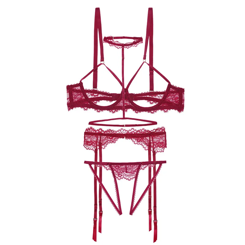 Комплект из 4 предметов с бюстгальтером привлекательный кружевной открытый