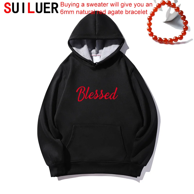 

Blessed Letters Print Women Fleece Cotton Casual Funny Hoodies For Lady Girl Sweatshirts Hipster Drop Ship Pullovers SL-212
