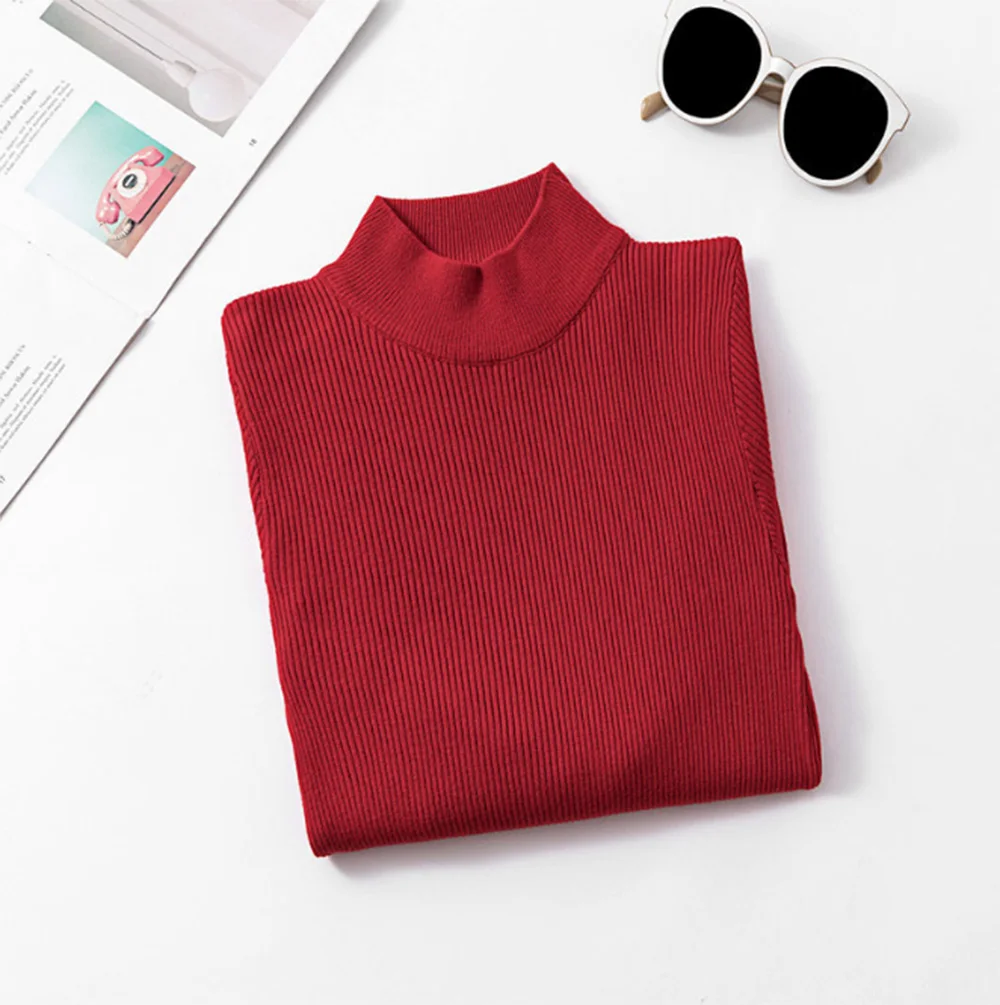 

Autumn Winter Women's Classic Half Turtleneck Sweater Casual Slim Long-Sleeve Solid Collor knitted Sweater Jumper Female