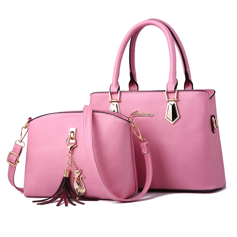 

Fashion Tassel Women Handbag Set High Quality PU Leather Female Tote Bag With Small Crossbody Bag Branded Designer Purse