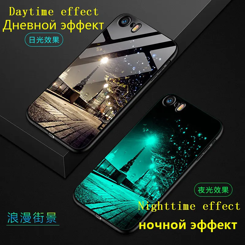 Светящийся чехол для iPhone 5 5S SE 2020 светящийся из закаленного стекла 6 6S 7 8 X XR XS 12 11 Pro
