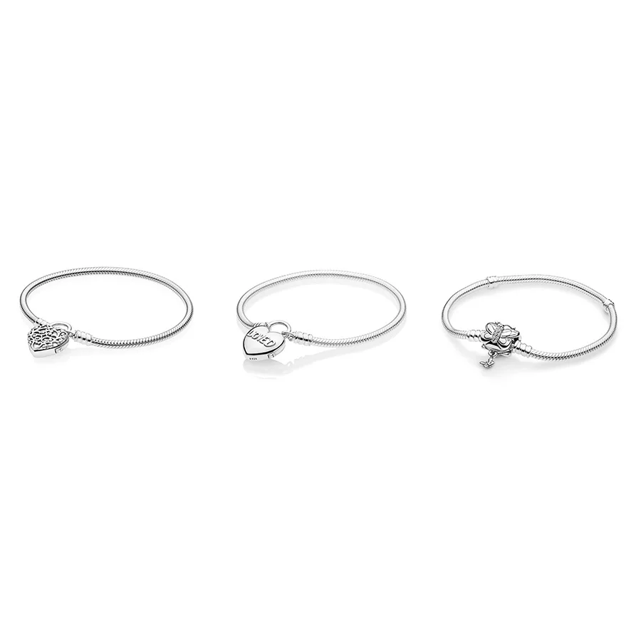 

925 Sterling Silver Snake Chain Base Bracelets Women Heart Tree Letter Loved For Original Charm Women DIY Love Jewelry