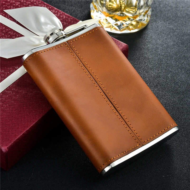 Carrywon 9oz Алкогольная фляжка из искусственной кожи нержавеющей стали Мини лагерные