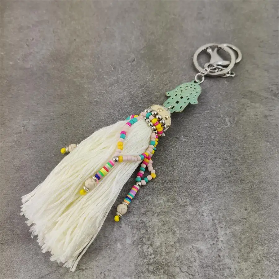 Женский брелок ручной работы с этническим узором большой камень длинные