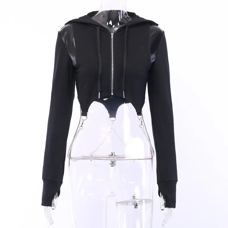 Готический стиль панк короткий длинный рукав толстовка с капюшоном хип хоп