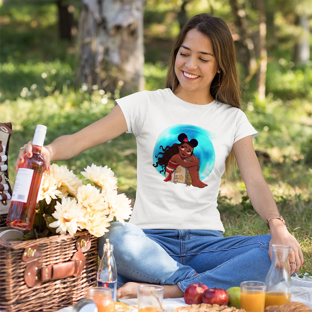 

Fashion Cartoon Moana Mickey Ear Hat Tshirt Women Tee Tops Kawaii Girls T-shirts Harjauku Female Clothes Streetwear Tshirt