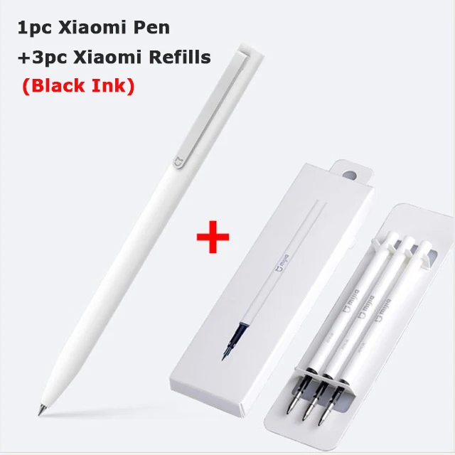 1 pen and 3 refills Оригинальная ручка-знак Xiaomi Mijia 0,5 мм, швейцарская сменная ручка, японские черные чернила, шариковая ручка(черная/синяя) для школы и офиса - Цвет: 1 pen and 3 refills