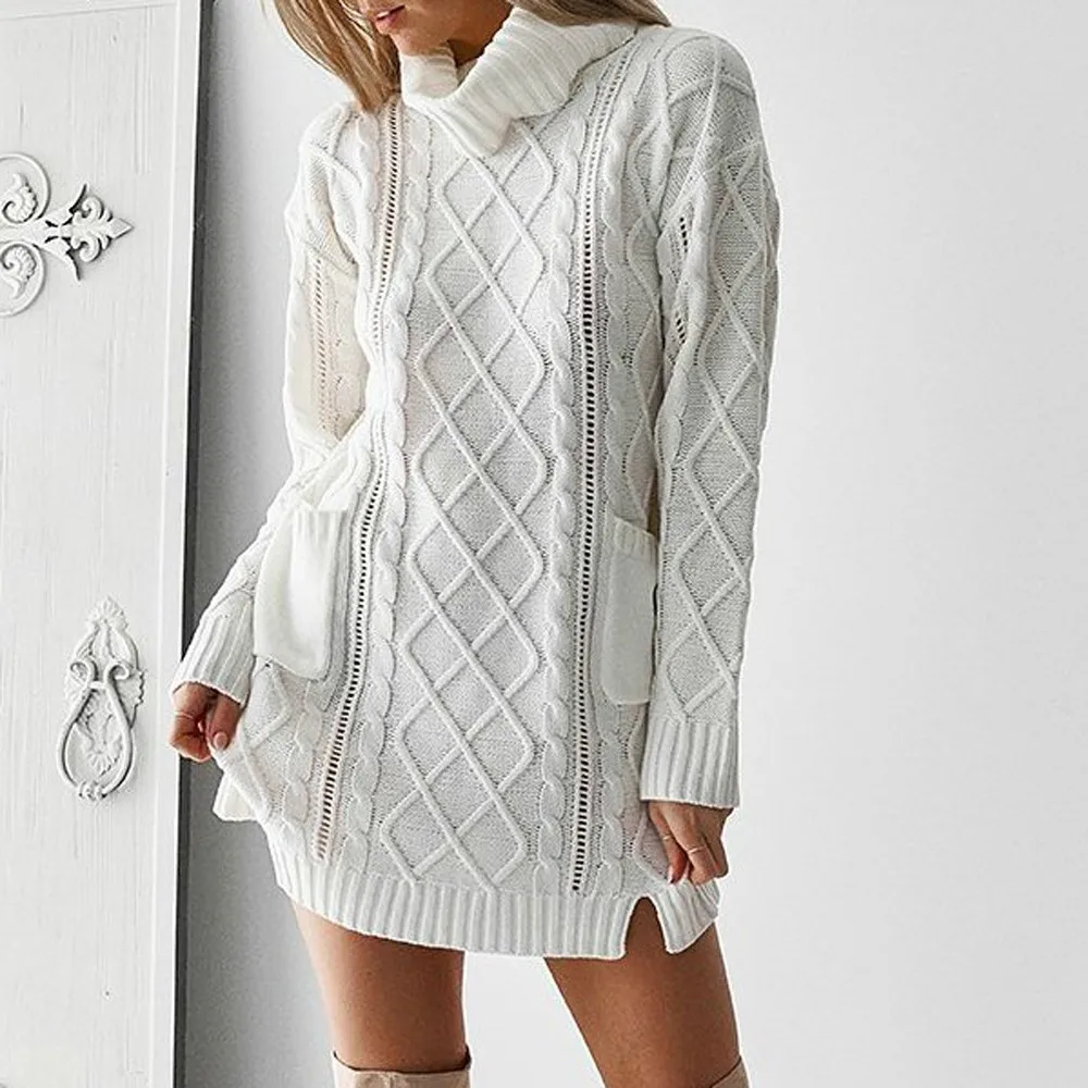 Sweater Women Winter Knit Turtleneck Warm Long Sleeve Pocket Sexy Mini Dre ss свитер женский jersey mujer Свитер 502SW30 |