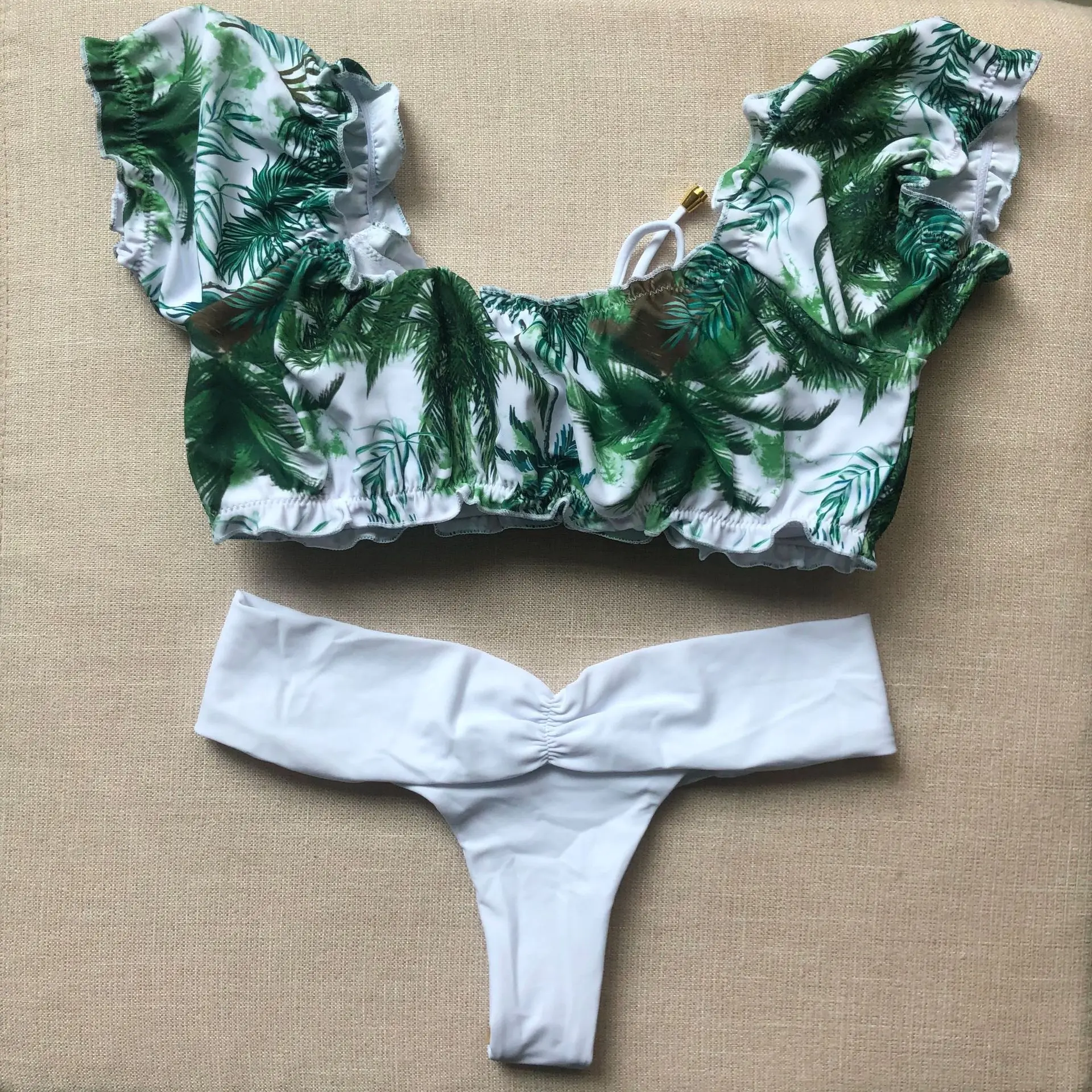 

Swimming Suit for Women Swimwear Brazilian Bikini Sexy Thong Pop Sleeve Bandage Two Piece Swimsuit Beach Wear Bathing Suits