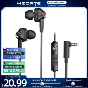 hecate gm2se earphones gaming headphones 3 5mm wired control dual dynamic 4 driver units with noise reduction microphone free global shipping