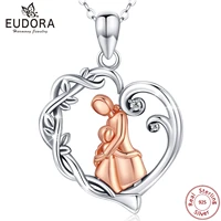 eudora new 925 sterling silver mom and child hug a rose gold heart pendant necklaces for mother baby birthday gifts fine jewelr