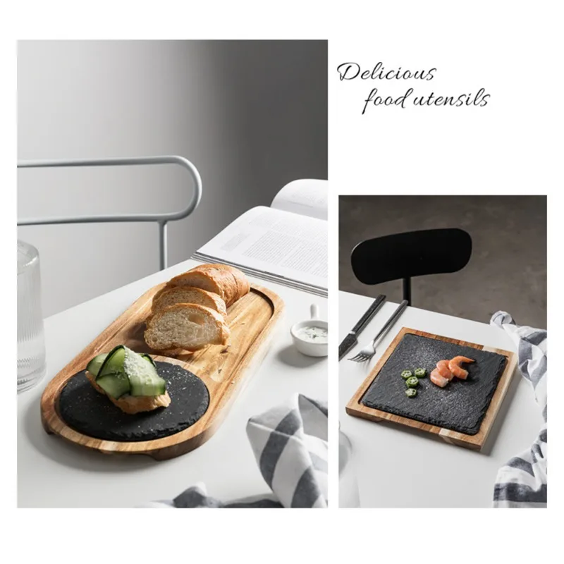 Новый дизайн деревянный поднос для закусок из массива дерева черная тарелка