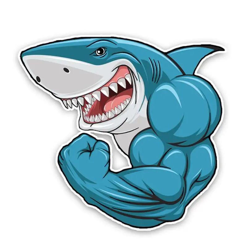 

Small Town 14.7*13.7CM Fashion Lovely Cartoon Muscle Sharks Colored PVC Car Sticker Decoration Graphic C1-5373