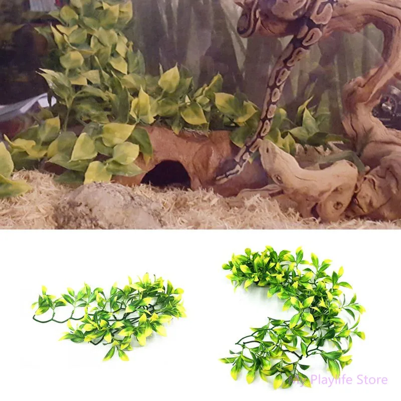 

30cm/50cm Reptile Aquarium Landscaping Artificial Plastic Plant with Suction Cup Green Hanging Fake Plant Decor C42