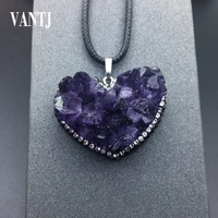 vantj natural amethyst raw pendant choker simple heart gemstone necklace for women jewelry party gift