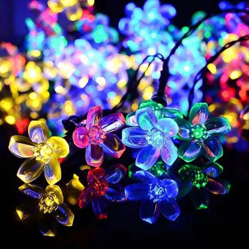 

20/50 Leds Peach Flower Solar Lamp Power LED String Fairy Lights Garden Decor