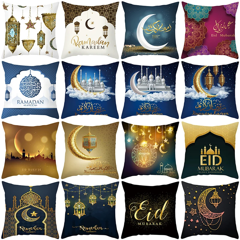 

Ramadan Decorations For Home Cushion Cover Sofa Cushion Case Bed Pillow Cover Islamic Eid Mubarak Decor Throw Pillowcase 45x45cm