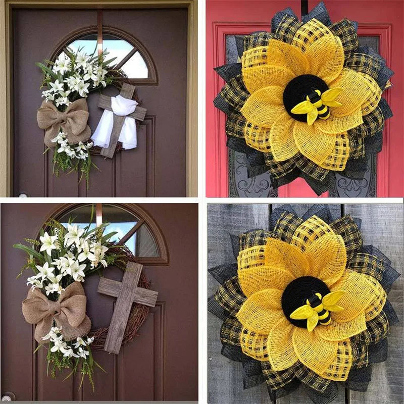 

40cm Easter Wreath With Cross Burlap Bow Rustic Grapevine Wreath Spring Decorating DIY Easter Front Door Festive Garland Decor