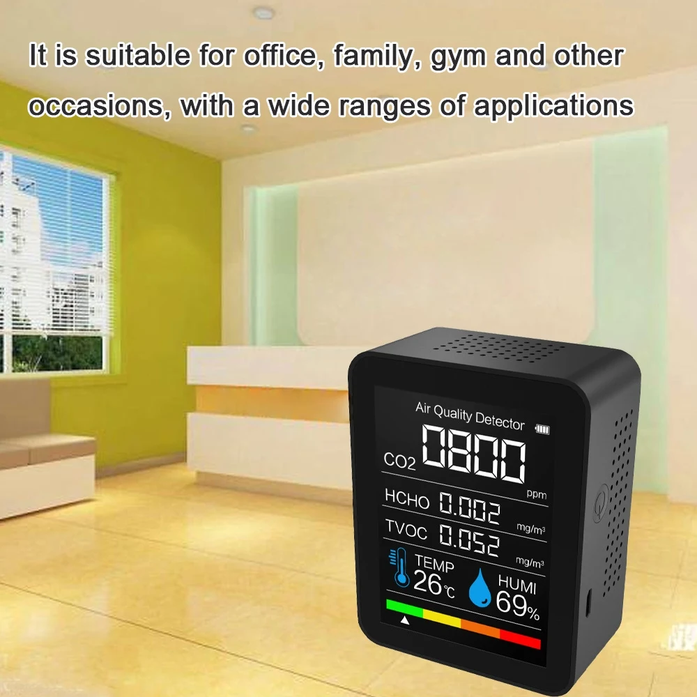 

Portable CO2 carbon dioxide meter digital thermometer hygrometer air quality monitor TVOC formaldehyde HCHO detector