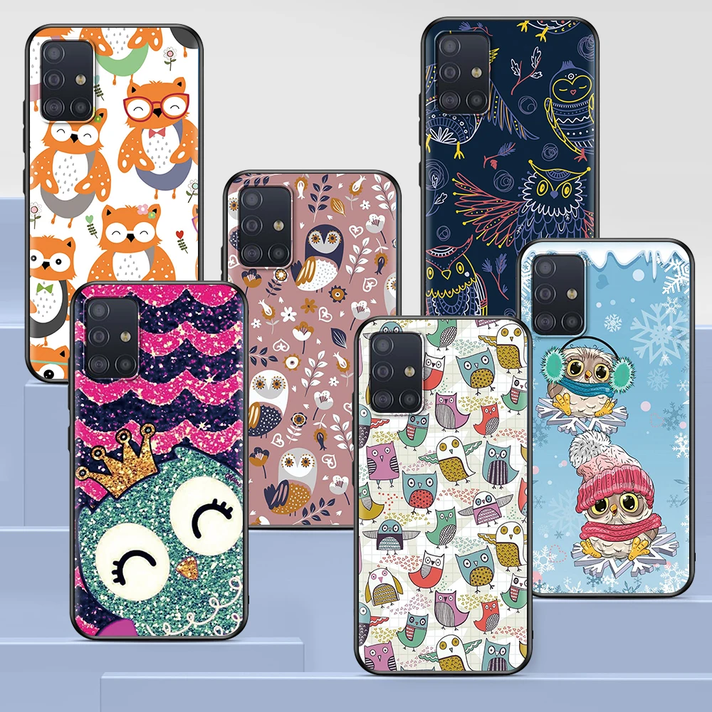 

Lovely Animal Owl Case for Samsung Galaxy A51 A12 A21s A71 A52 A31 A32 A02s A72 A11 A41 A22 A01 A42 A91 Black Soft Phone Cover