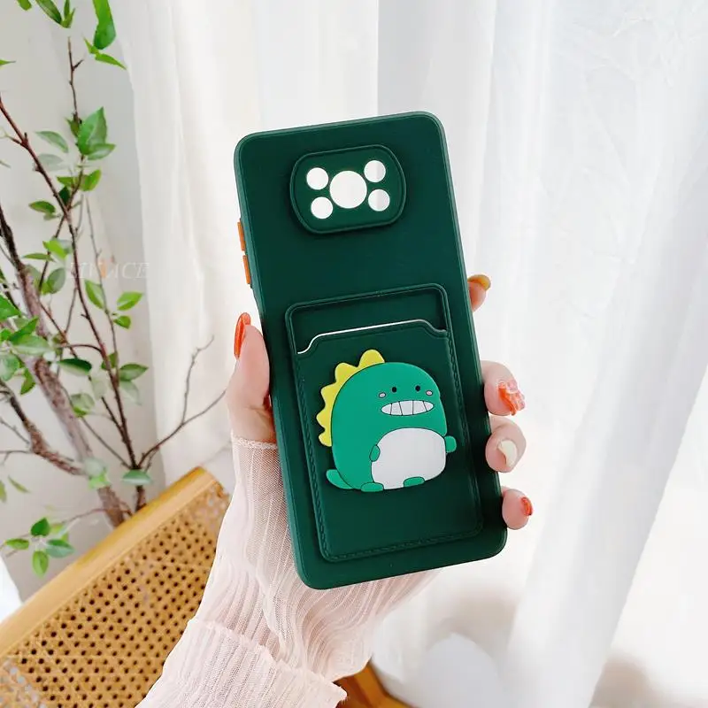 cute cartoon card slot holder phone case for xiaomi poco x3 nfc x3 pro poco m3 pro f3 x2 m2 x3 gt silicone pocket cover free global shipping