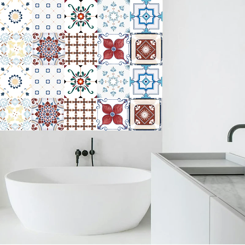 

Retro Morocco Tile Stickers Kitchen PVC Waterproof Wall Stickers Bathroom Self Adhesive DIY Wall Decals Mediterranean