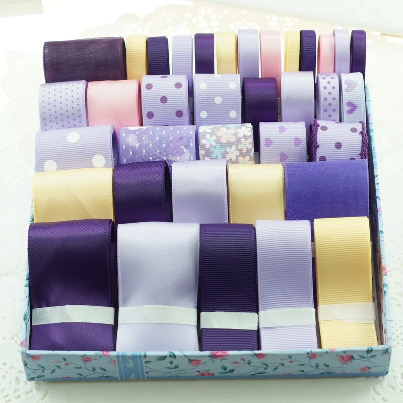 

36 Yards/Set---DIY Hair Bow Material Purple Color Mix Ribbon Set 2021 Hot Sale Grossgrain Ribbon for Hair Bow