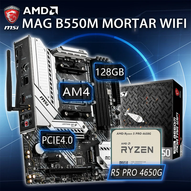 

AM4 MSI MAG B550M раствор WIFI с AMD Ryzen 5 PRO 4650G игровая материнская плата Combo Ryzen PCIe 4,0 AMD B550 Placa-MOM Kit AM4 Новинка