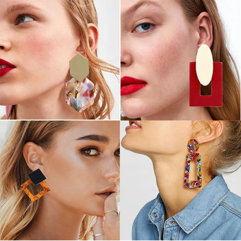 

Acrylic Earrings 2019 Big Statement Earrings for Women Resin Oval Square Geometric Drop Dangle Earrings Bohemian Jewelry Gift