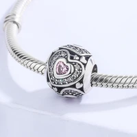 sweet pink double heart 925 sterling silver bracelet and bangle charm bead diy jewelry accessories gift for your darling