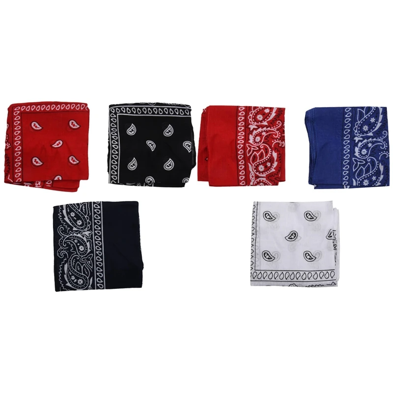 

6 Pcs Bandanas Paisley Man And Woman 57 X 57 Cm, 3 Pcs Black + Red + Navy Blue & 3 Pcs Red + White + Navy Blue