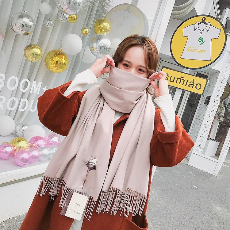 

2020 new arrival solid color plain cashmere scarves with tassel women winter thick warm wool scarf shawl wrap brand hot sale