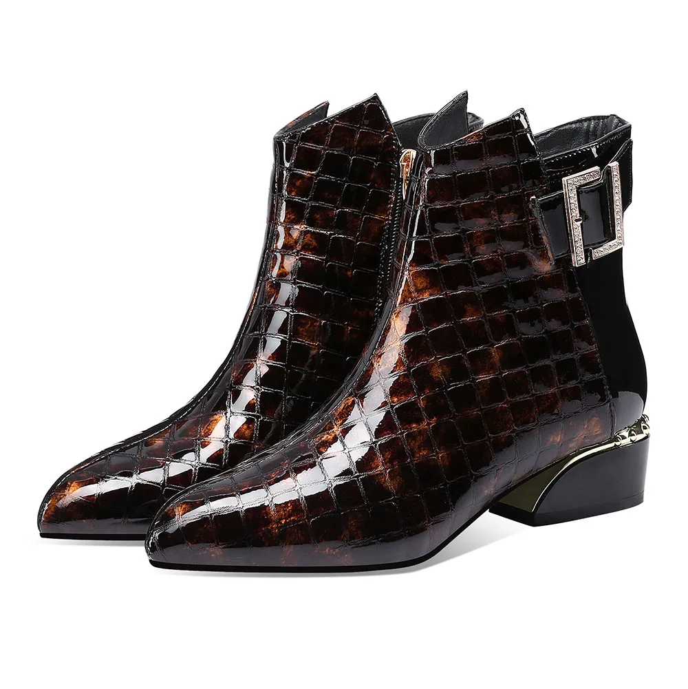 

2020 Shoes Woman Ankle Boots Luxury Cow Leather Winter Zippers Pointed Toe Black Color Heels Female Women Boots Dress Shoes